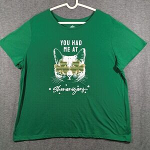 St Patricks Day Green Cat Sunglasses Shenanigans Graphic T-shirt Size 3X